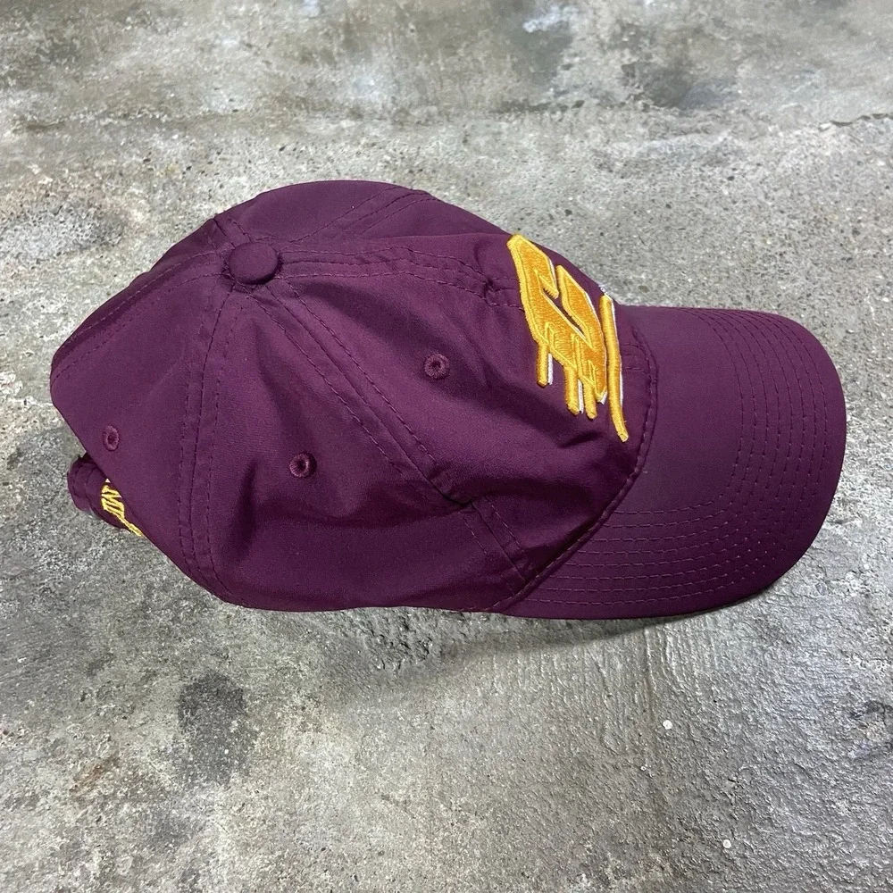 Vintage 90s Central Michigan University Cap Strap Back Adjustable Burgundy NCAA